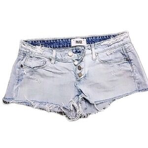 PAIGE Denim Shorts Womens 25 Light Wash Emmitt Short Distressed Raw Hem Cutoff